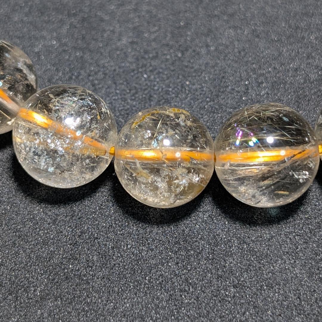 一点物 魅惑のオーラを放つ ゴールドルチルブレスレット 11ミリ 虹入り金針水晶