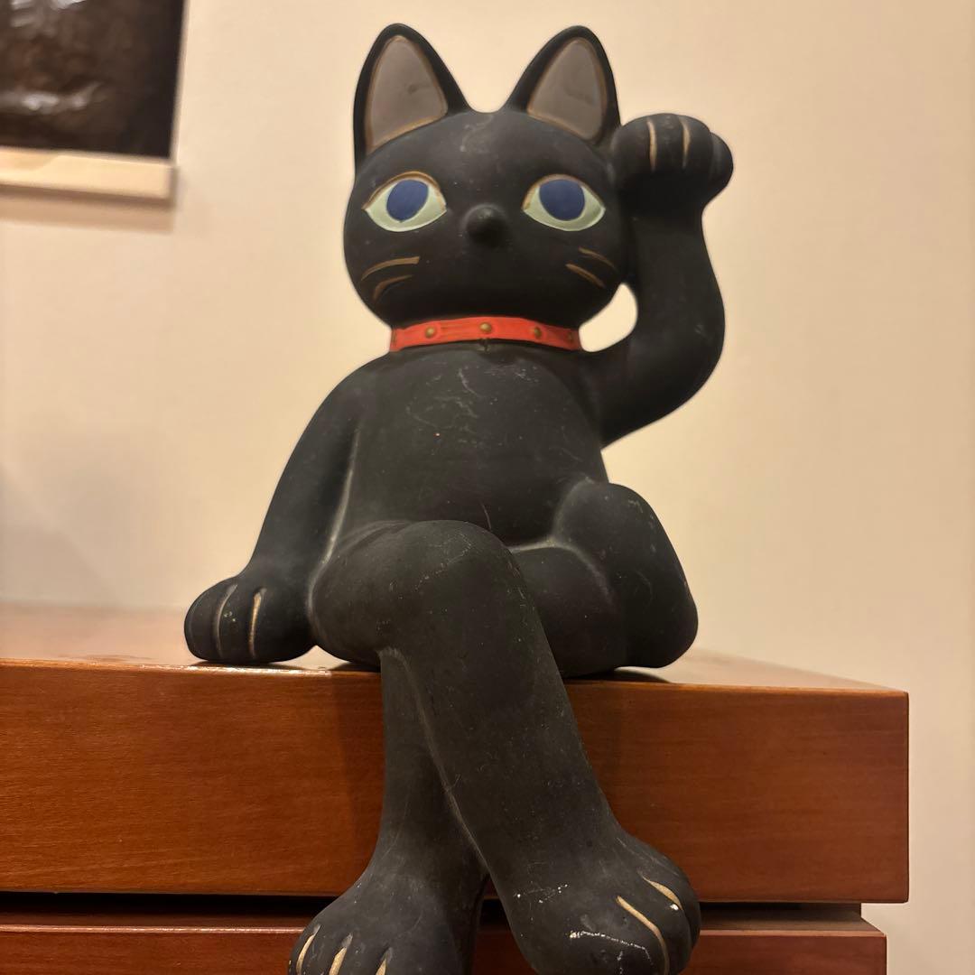 ヴィンテージ80s手描きの大きな瞳が可愛い雰囲気抜群の幸運・良き人を招く招き猫