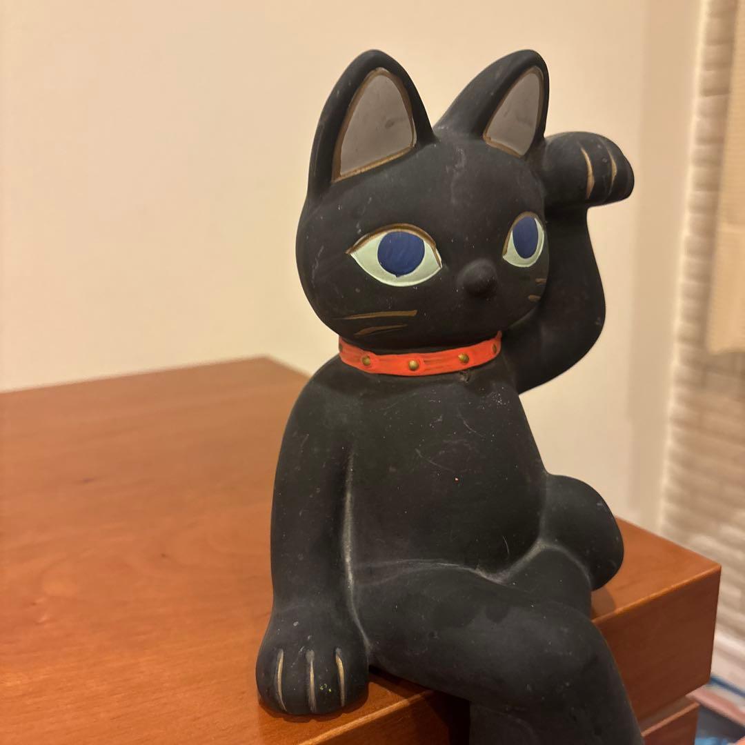 ヴィンテージ80s手描きの大きな瞳が可愛い雰囲気抜群の幸運・良き人を招く招き猫