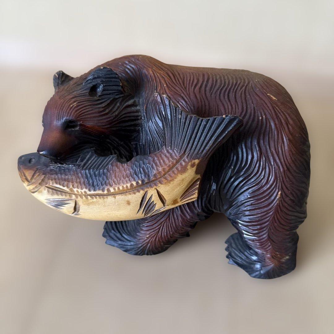 昭和レトロ 北海道民芸品 アイヌ民族の木彫り 熊 置物 KIBORI BEAR