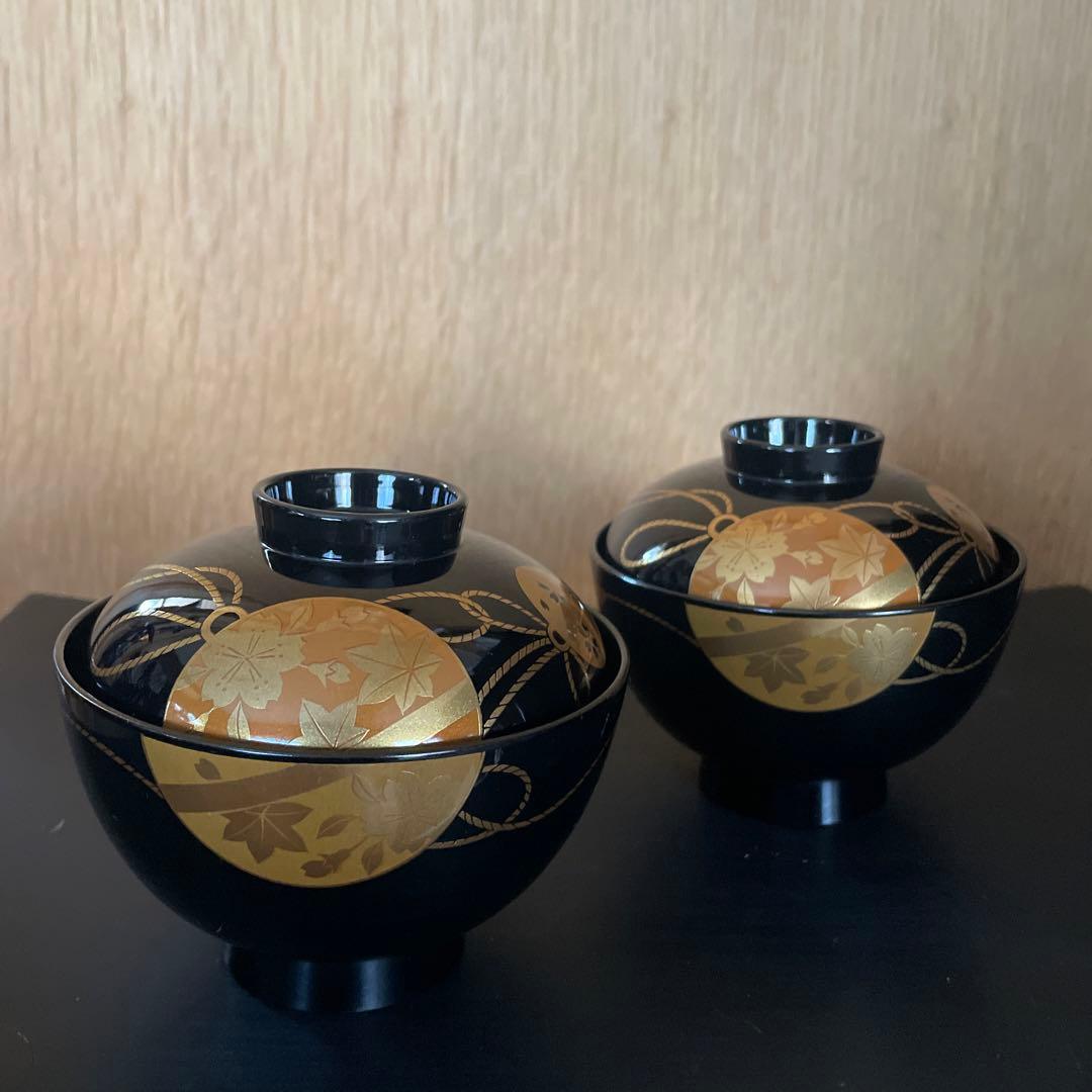 作家 漆器 漆椀 2客 金柄