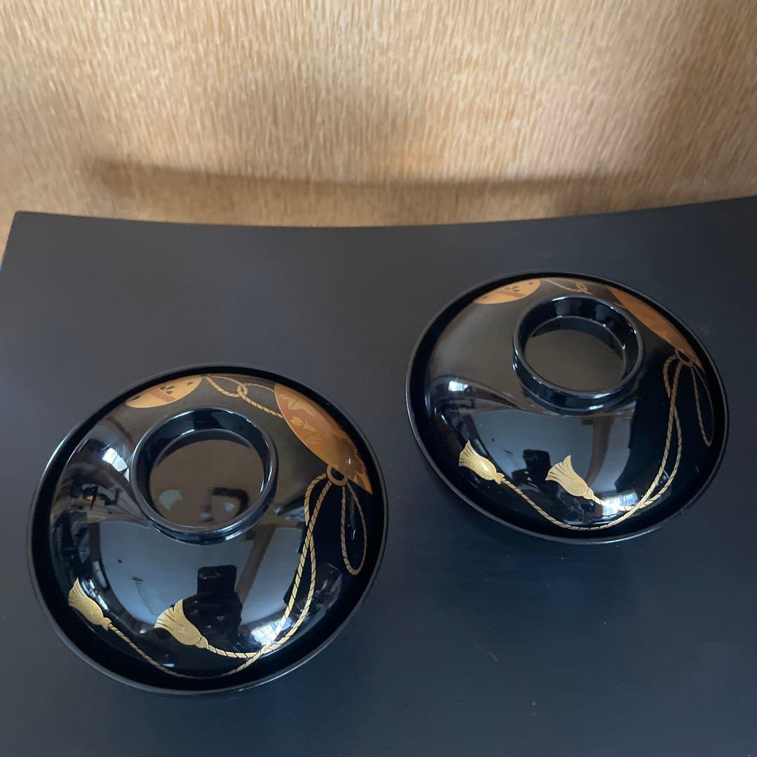 作家 漆器 漆椀 2客 金柄