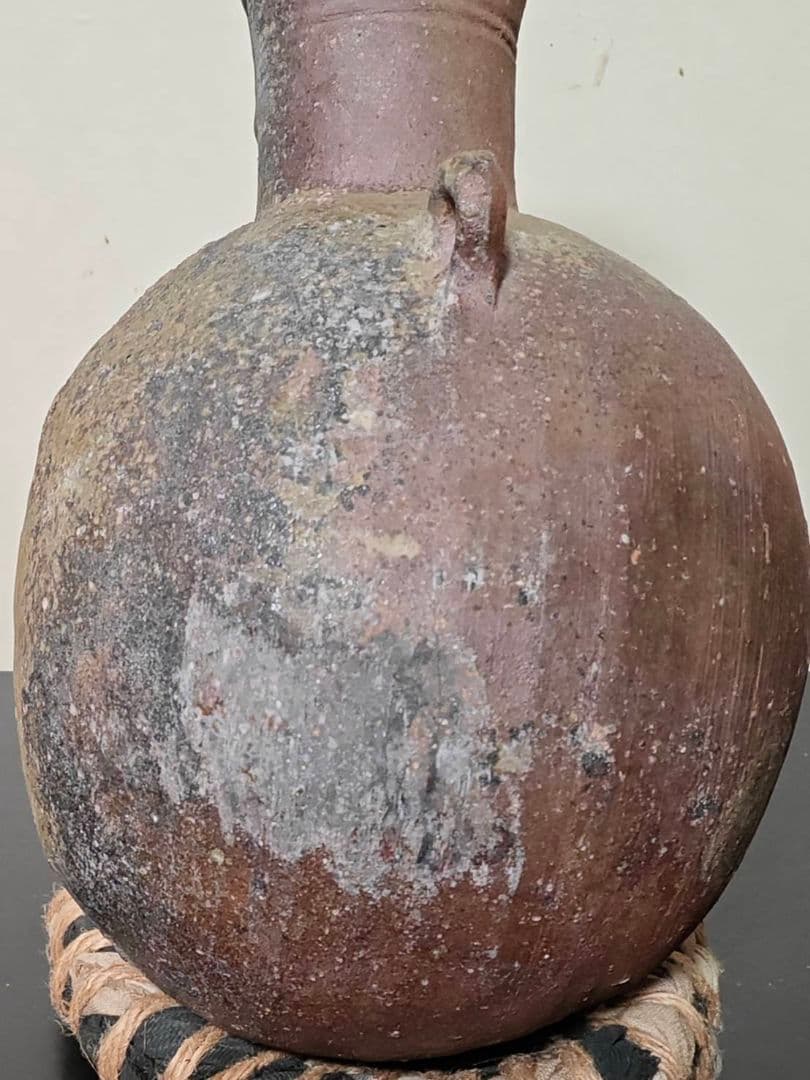 赤上がりの須恵器フラスコ瓶　珍品稀品　古美術　花呼ぶ器