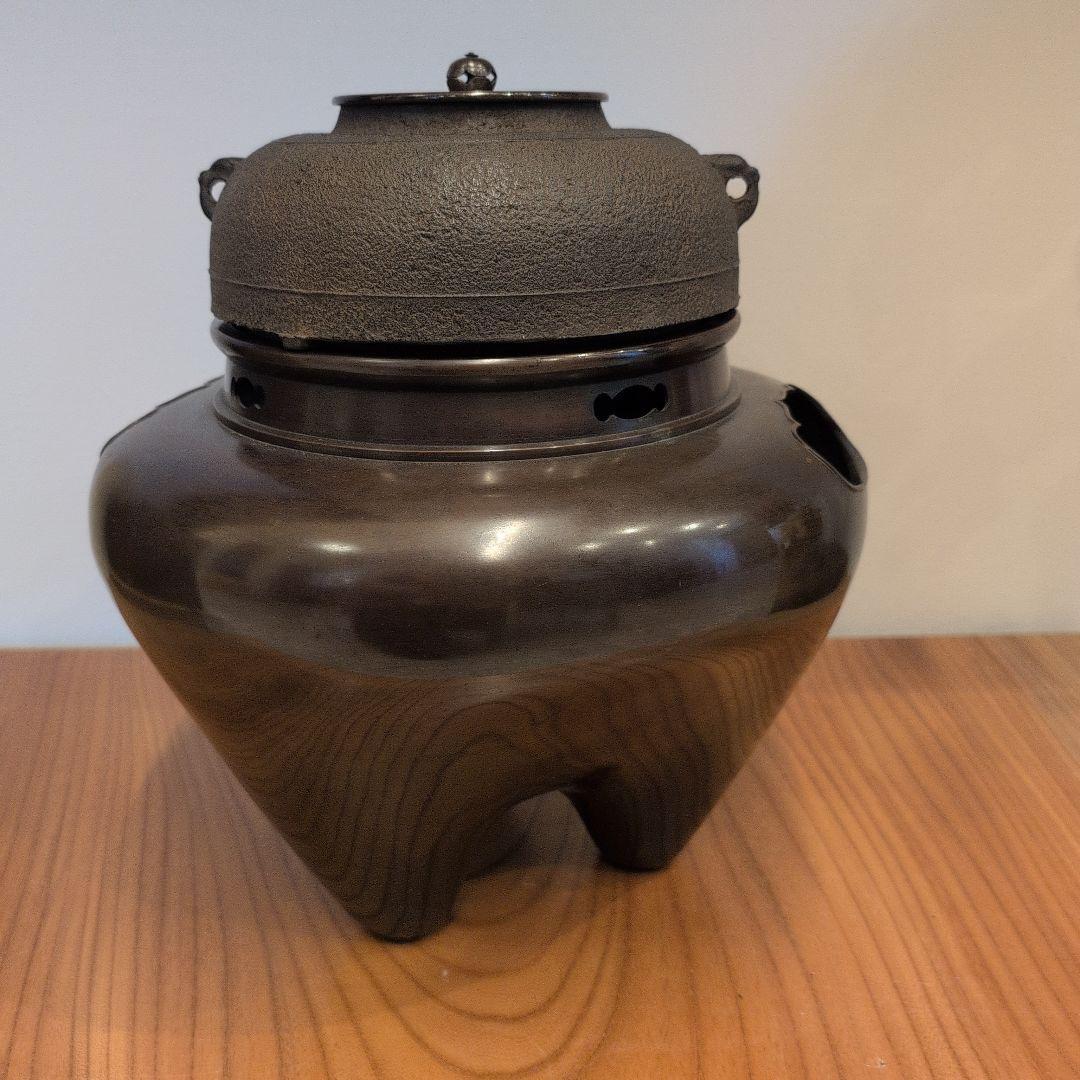 琉球風炉釜 茶釜 蓋付き 木箱付き