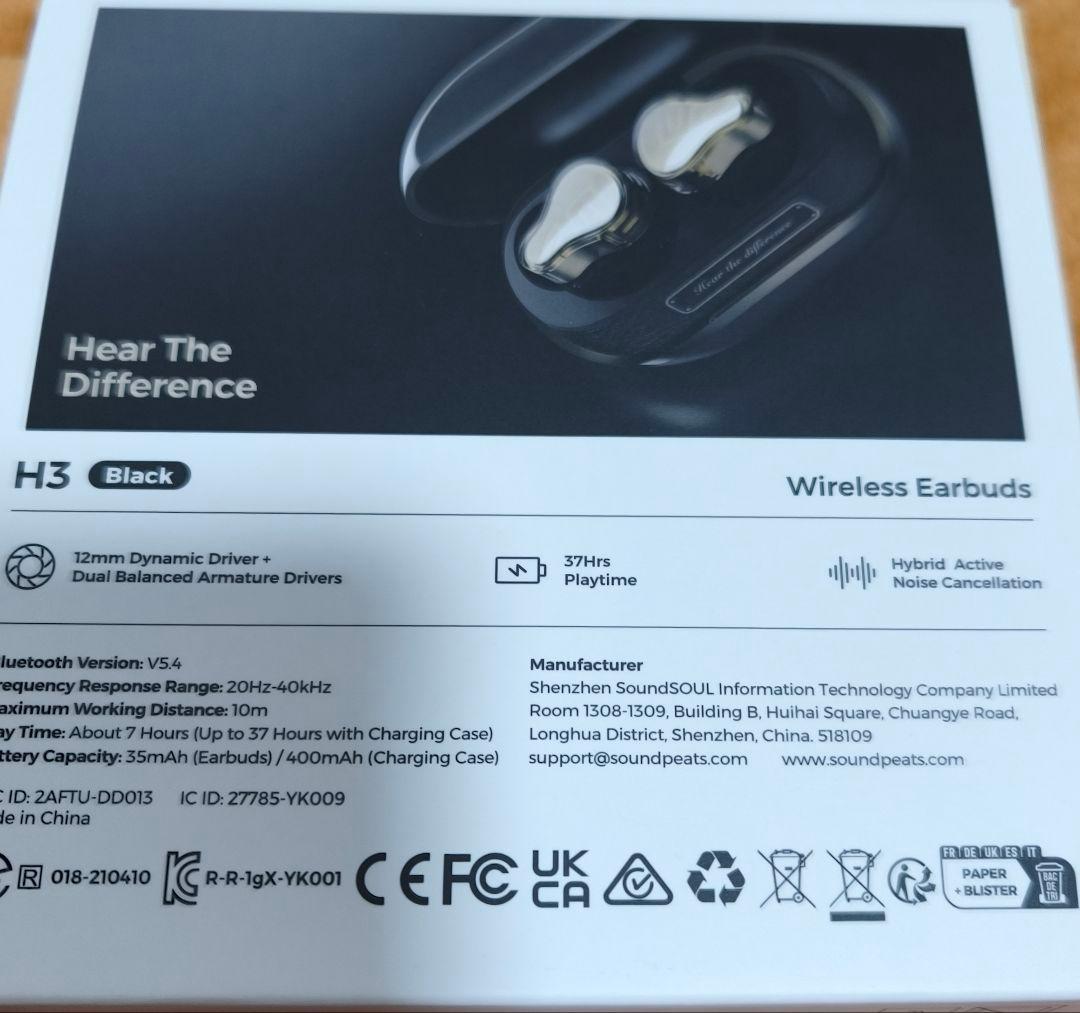 SoundPEATS H3 ワイヤレスイヤフォン