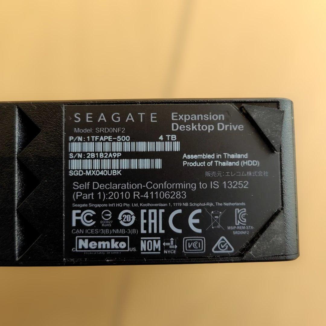 4TB外付ハードディスク SEAGATE社製