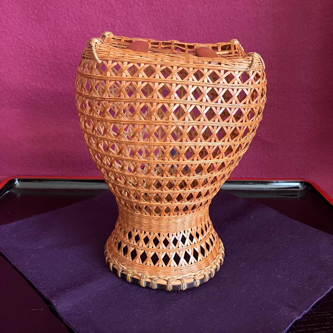 お値下げ 茶道具 竹工芸師小倉宗明作 びく形掛籠花入(びく籠)