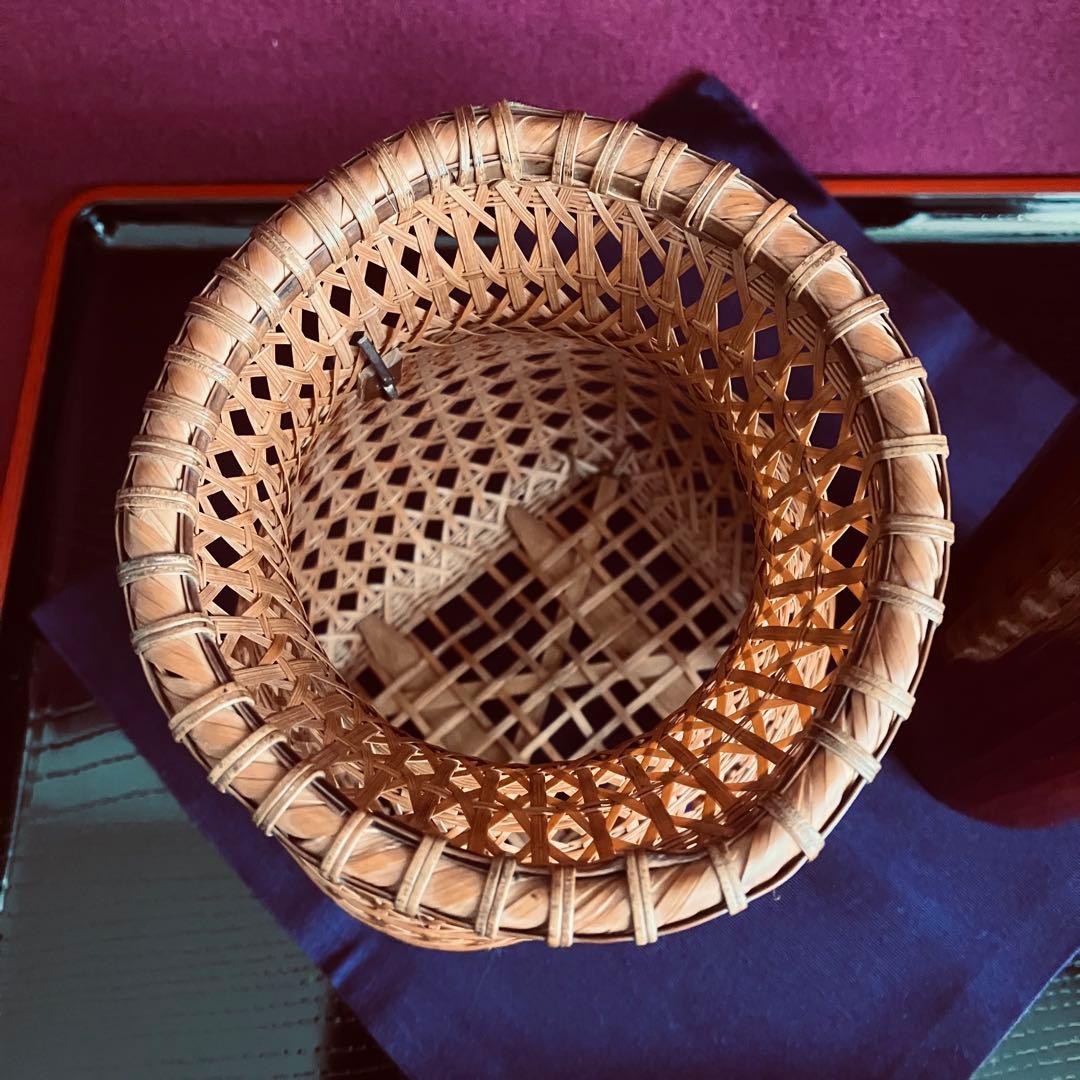 お値下げ 茶道具 竹工芸師小倉宗明作 びく形掛籠花入(びく籠)