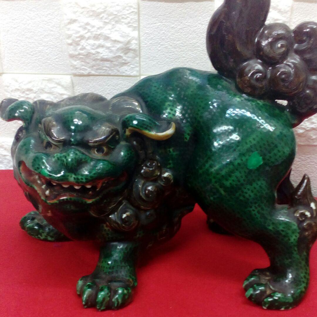 稀少レア珍品江戸時代古陶磁器２６センチ狛犬獅子置物凄まじい迫力満点当時物難有り。