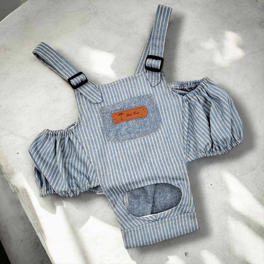 ラボット LOVOT ラボットの服ハンドメイド　ヒッコリーサロペットパンツブルー