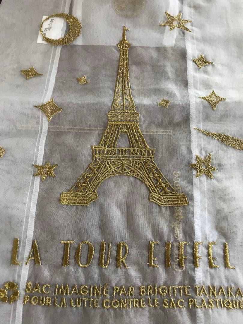ブリジット•タナカ パリ•エッフェル塔刺繍オーガンザバック　ホワイト　ラー
