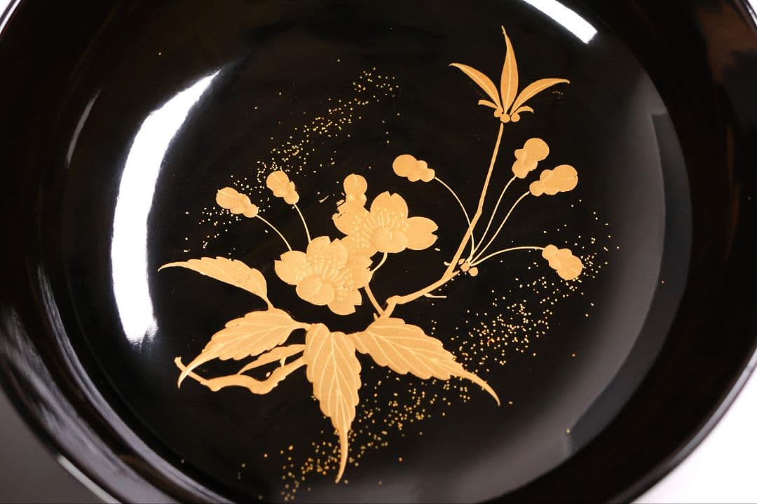 【CM445】加賀蒔絵 天然木漆塗 貝合わせ 蛤桜 金蒔絵 黒煮物椀 二客 昭和