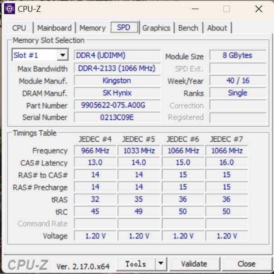Kingston DDR4 16GB（8GB×2） PC4-17000 2133