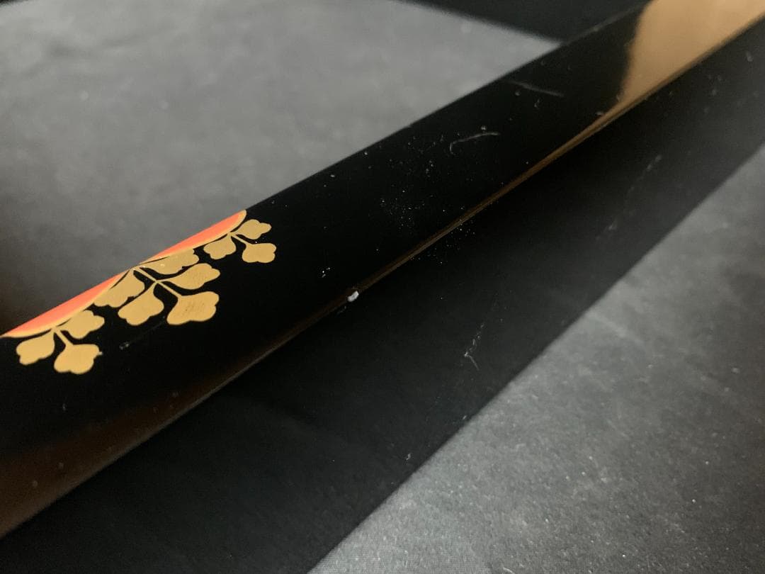 輪島塗 米本匠伯作 高台寺蒔絵 木製 黒真塗 炉縁 茶道具 784