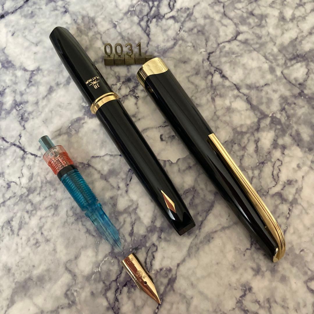 #0031 未使用品 万年筆 PLATINUM プラチナ 象嵌 ショート18k