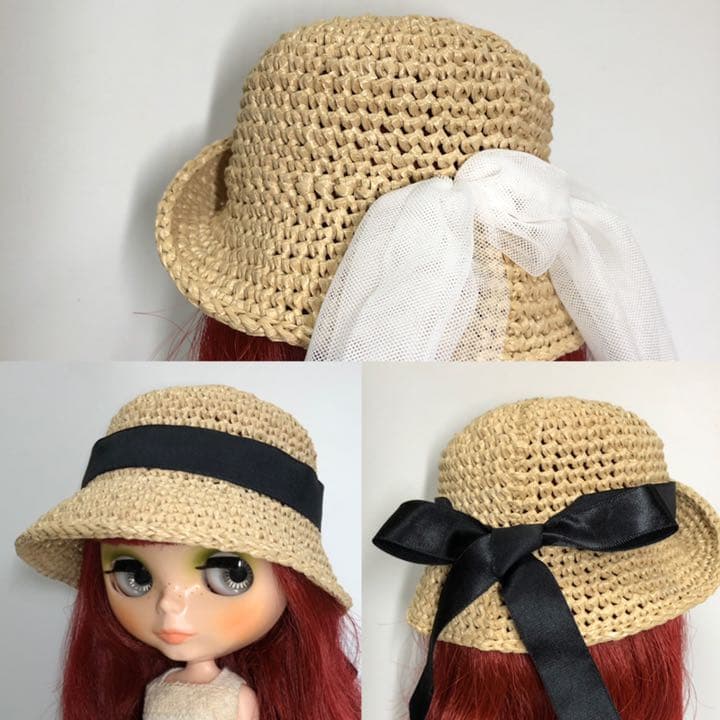 ブライス♥︎ロールアップブリム2wayアレンジ麦わら帽子♥︎ホワイトリボン