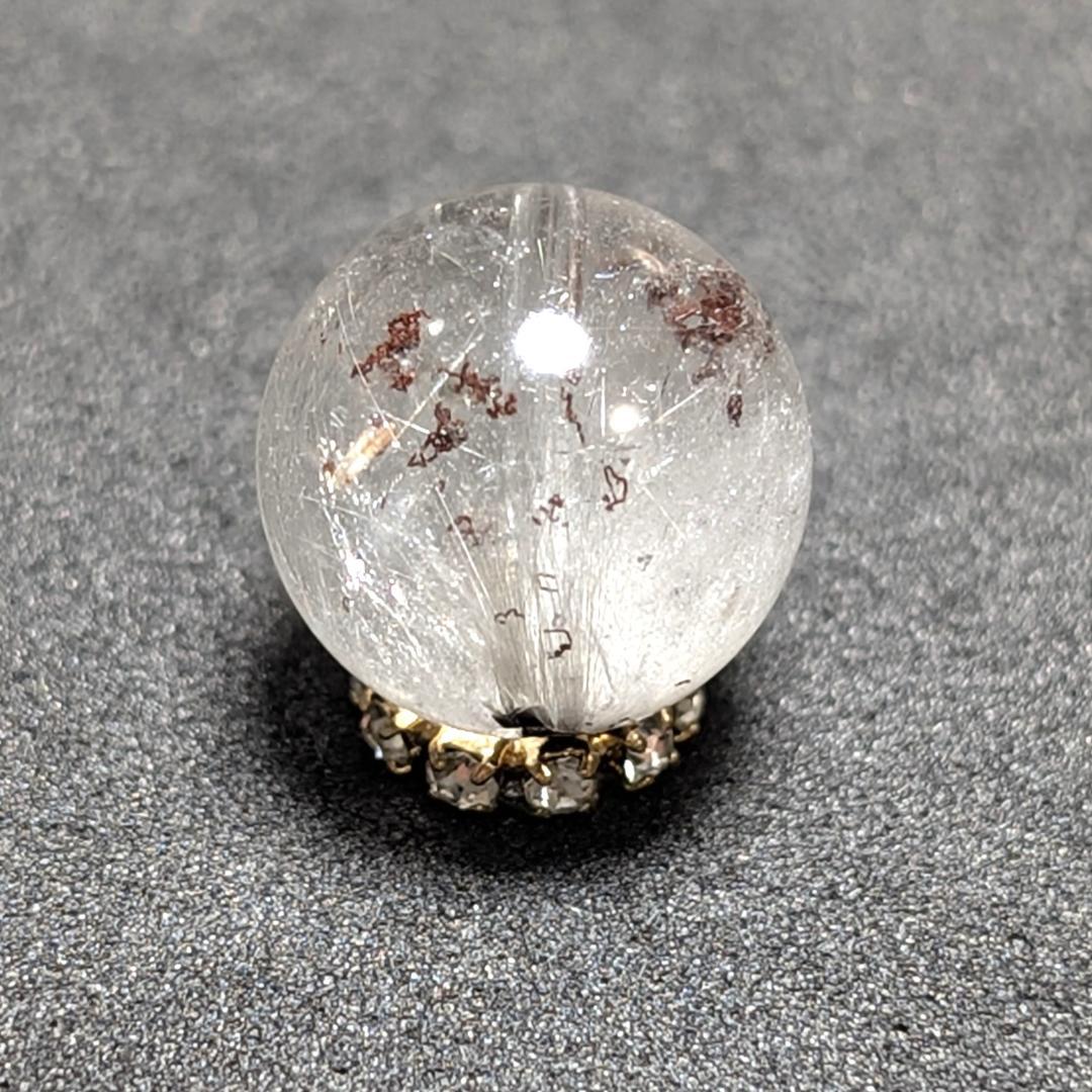 【白金色が素敵】プラチナルチルクォーツ 一点物 12ミリ 1粒売り 貫通穴あり