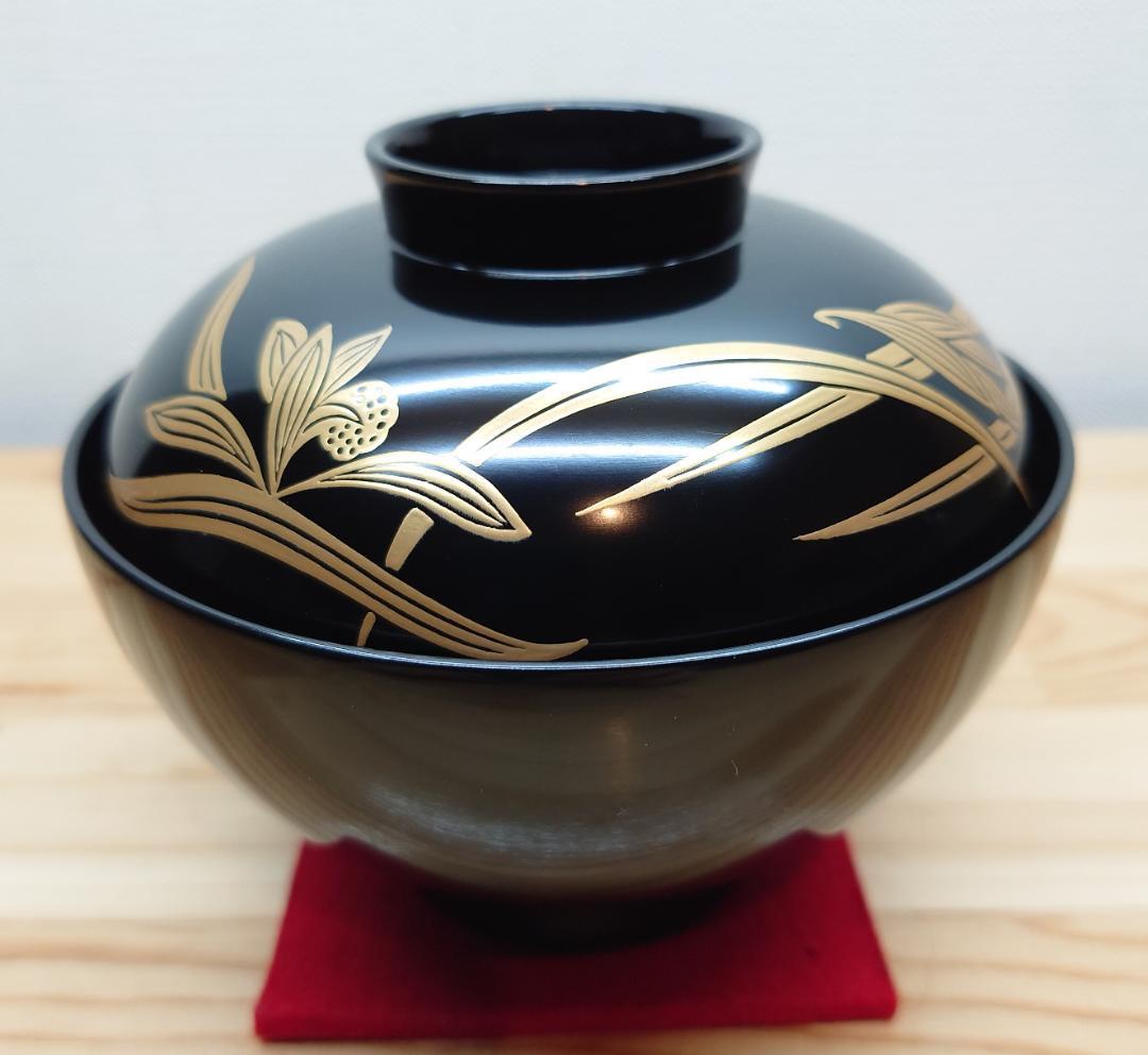 送料込【逢絢亭】茶道具 懐石道具 吸物椀 蘭蒔絵 木質 合成漆塗 ９客 紙箱入り