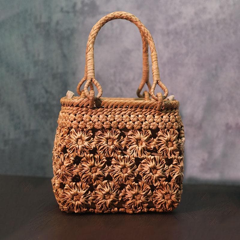 ✨希少美品✨山葡萄かごバッグ 花結び編み 桜 六角花結び編み 手提げ 内布付きB