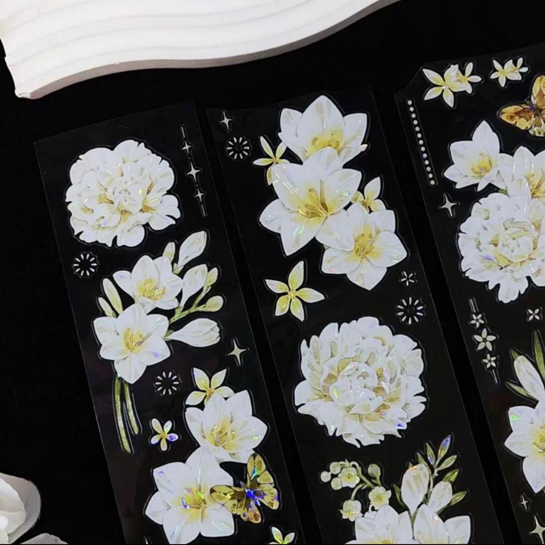 贝壳光 芍与双兰 ダイカット加工 6cm×5m 海外マスキングテープ