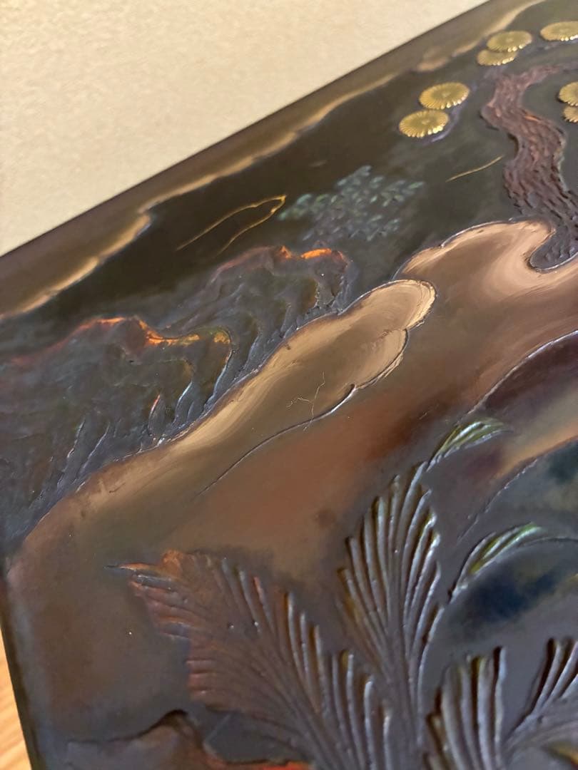 飾台 黒漆 蒔絵 木彫 文人 山水 猫足 中国古玩 古美術品 骨董品