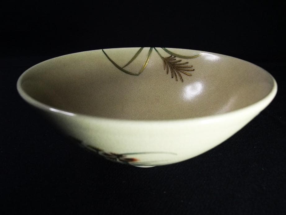 清閑寺窯 杉田祥平造 色絵 杜若 秋草画 茶道具 抹茶茶碗 未使用 共箱