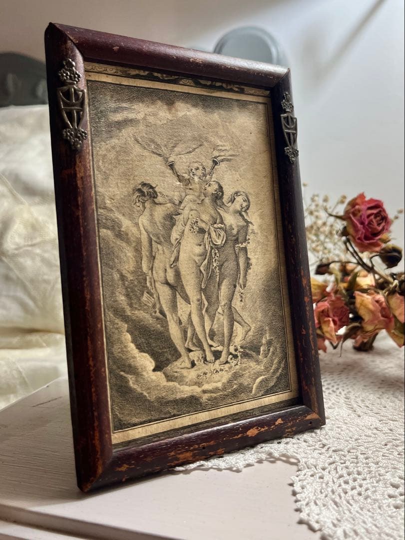 ◆SALEフランスアンティーク1700年代名画三美神版画天使エンジェルヴィーナス