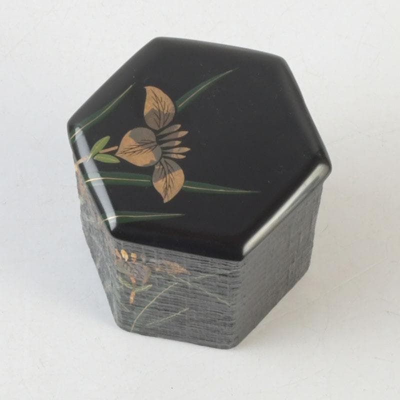 茶道具　山中塗　中村宗悦作　黒一閑　杜若蒔絵　茶器　共布共箱　V　9948
