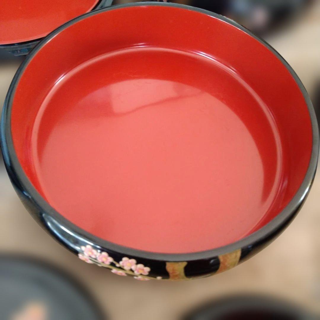 【未使用】琉球漆器 2段重箱或いは菓子器 皿5枚 フォーク5本セット