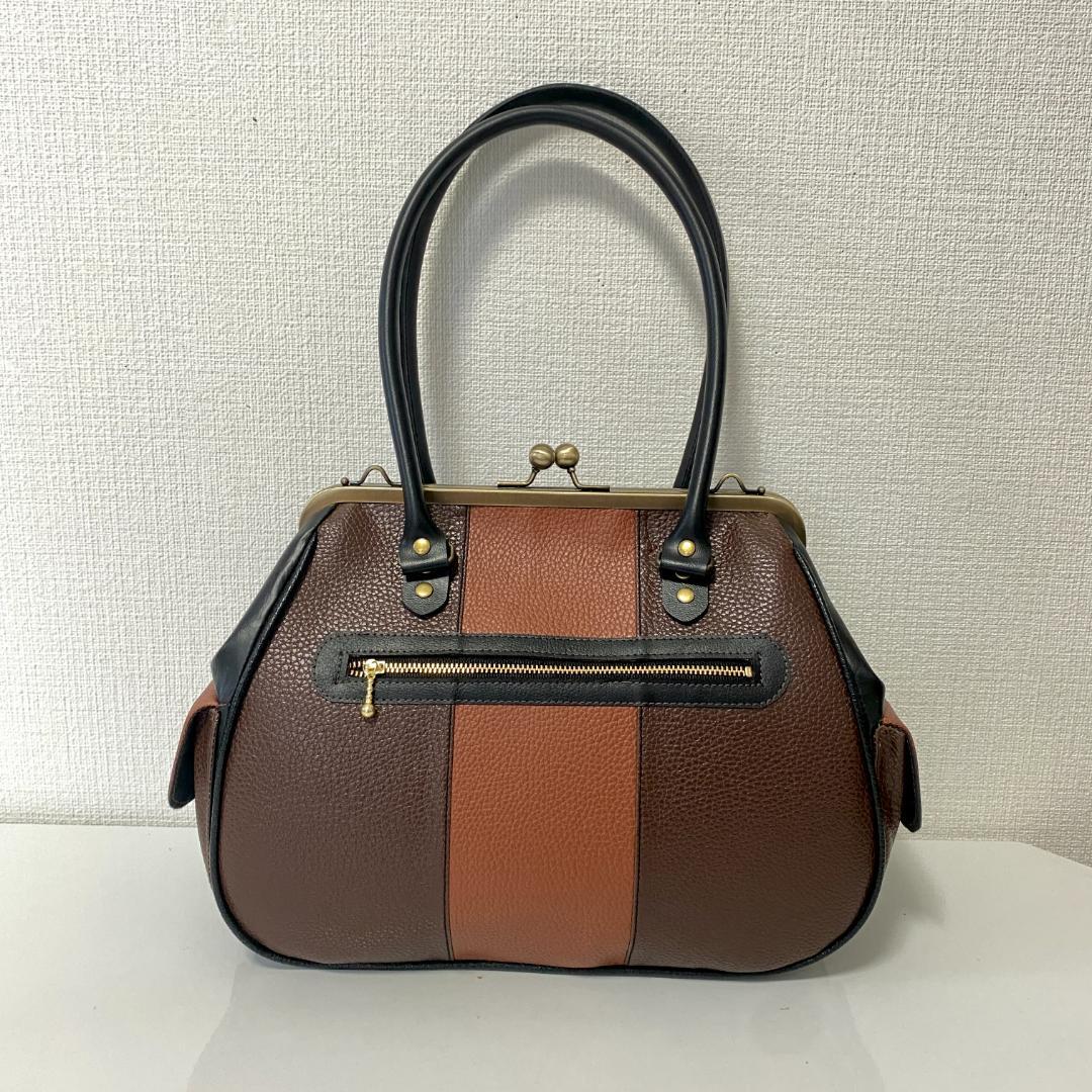 レトロな がま口バッグ と スマホショルダー 2点セット 合皮 茶色系