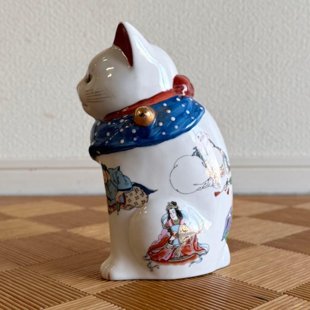 SNT1623 伊万里焼 招き猫 置物 陶器 右手 商売繁盛 縁起物 古伊万里