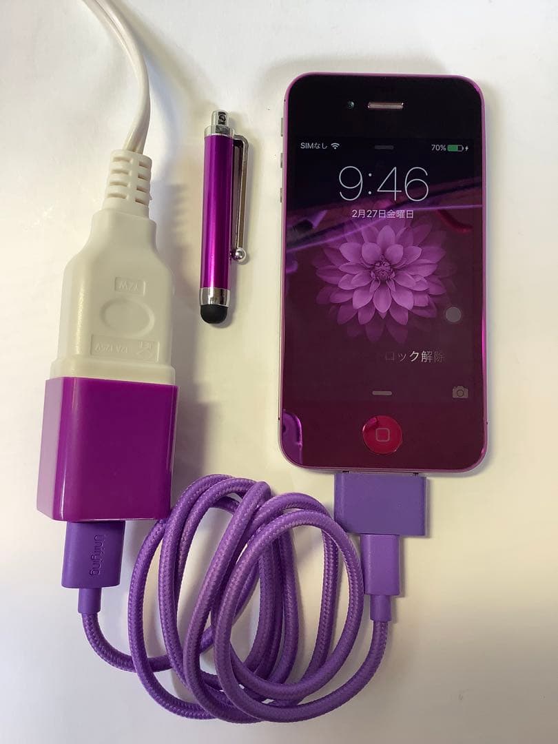 iPhone4S 32GB ミラー紫のカスタムパネル完動品