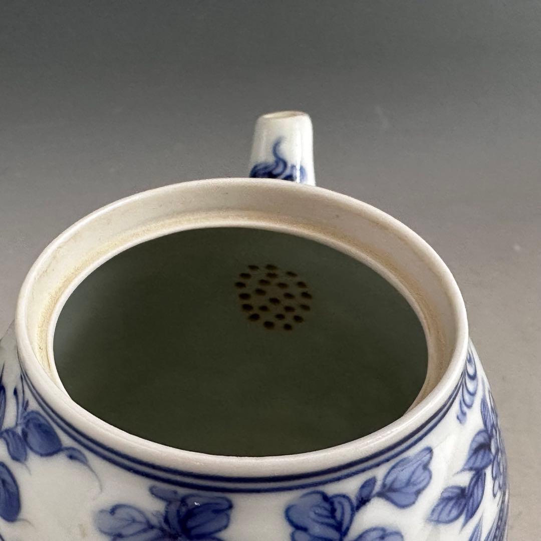 煎茶道具　染付　青華花弁瑞鳥紋　茶瓶　急須　三浦篤　二代三浦竹軒　共箱　茶器