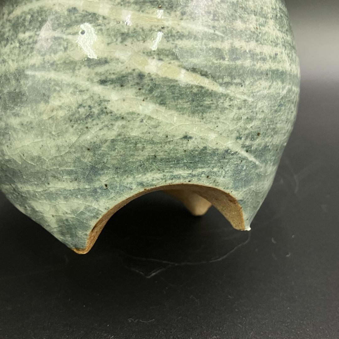 田村正二 新潟 陶芸家 青磁釉 刷毛目 香炉 共蓋 三足 作家物 R8SA334