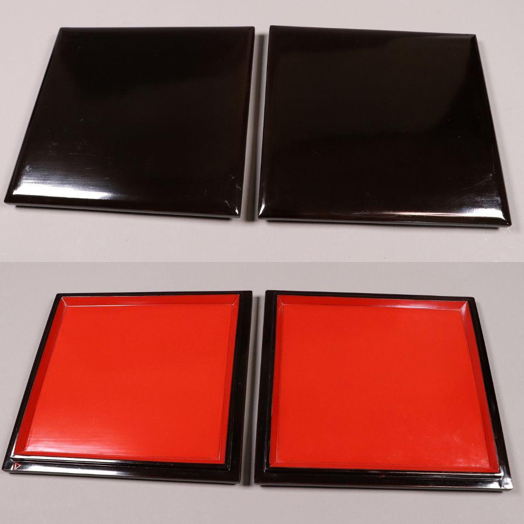 天然木 黒無地 五段重 蓋二枚 内朱塗 重箱 木箱入り 木製漆器 漆芸 MA23