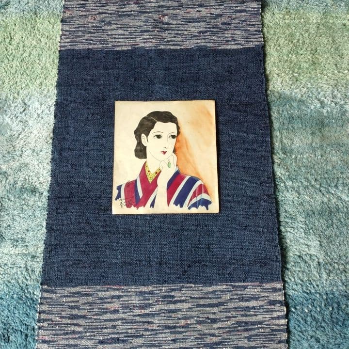 裂織(手織り)敷物⭐タペストリー阪急「全国匠の技展」購入作品名夕立119X52㎝