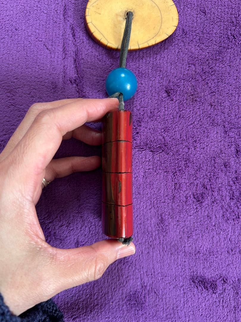 赤い漆器印籠 根付 薬入れ 時代物Inro Red Lacquer Bamboo