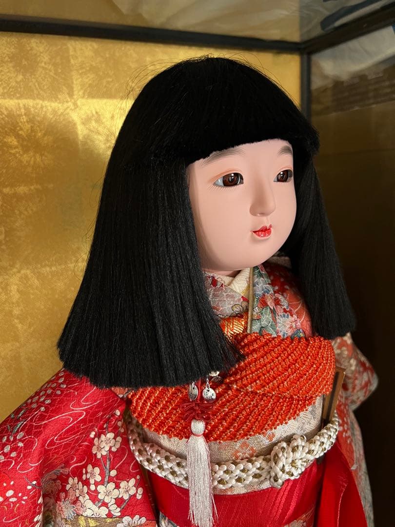 市松人形 赤い花柄　西陣織