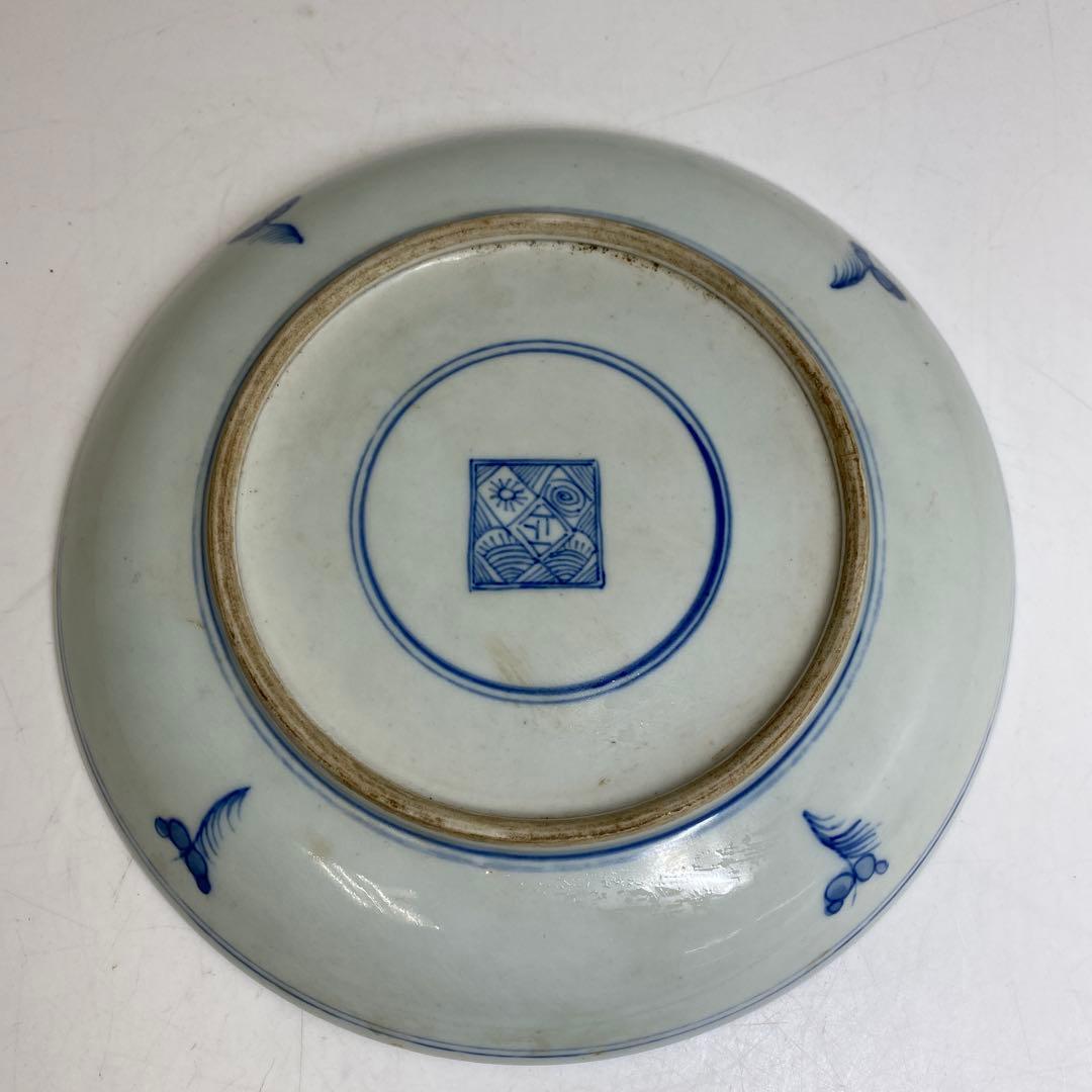 中国清時代　青花人物画　中皿　幅約20㎝　タサオサ　東さ8-0328②