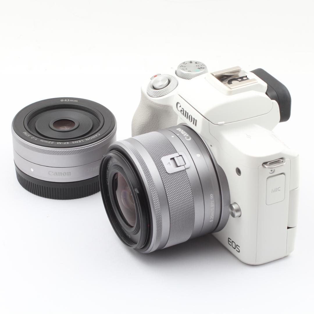 【美品】キヤノン Canon EOS Kiss M2 ホワイト ダブルレンズ