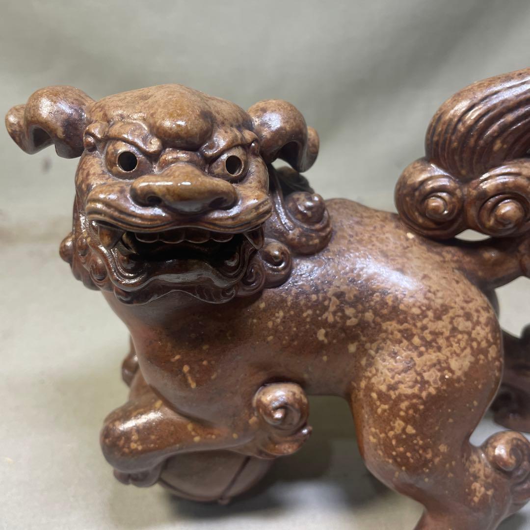 備前焼名工 西村春湖 備前焼玉取獅子置物