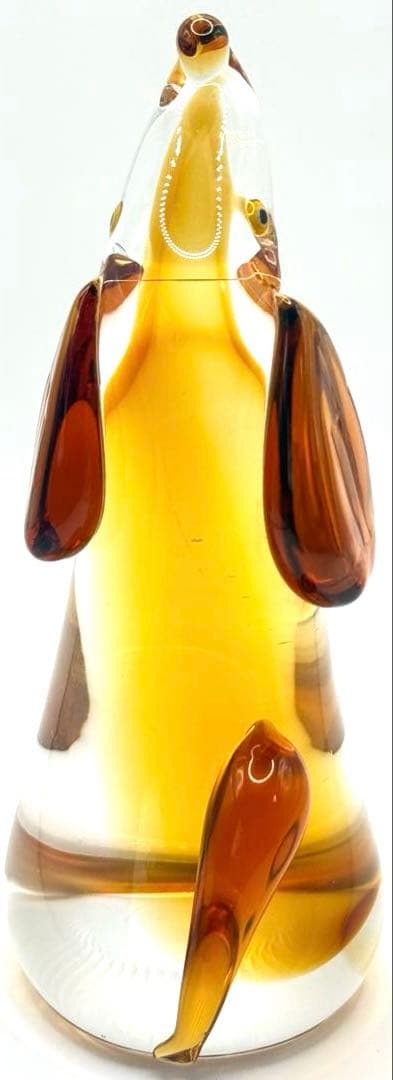 マルティグラス 犬 置物 2体セット 琥珀色 手吹きガラス 工芸品