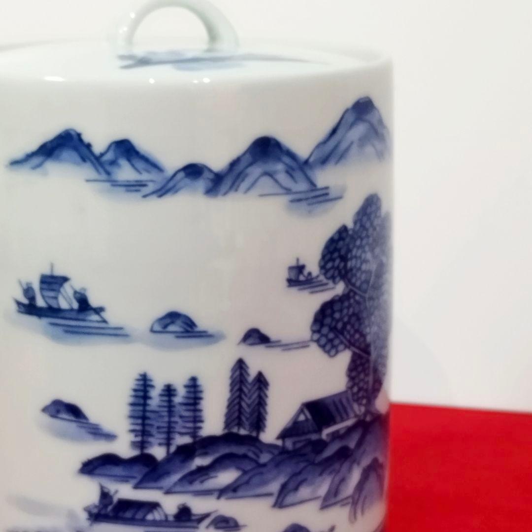 【特売】【美品】正村千馨造 染付山水水指 共箱・共布 ～格調高い山水景を愉しむ～