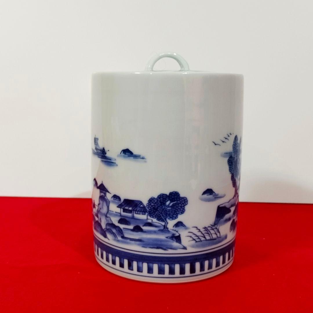 【特売】【美品】正村千馨造 染付山水水指 共箱・共布 ～格調高い山水景を愉しむ～