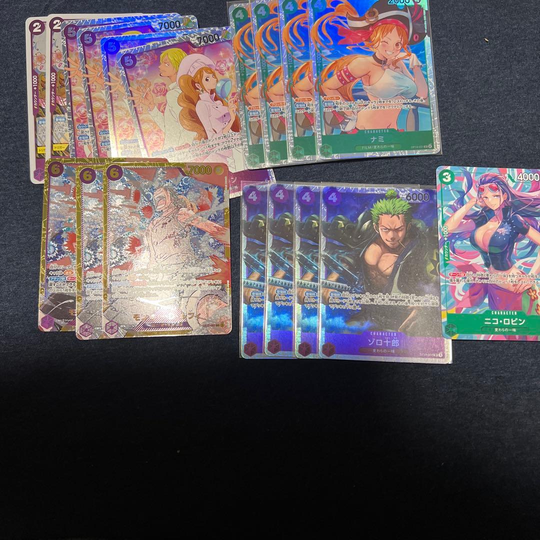 緑紫ルフィ　デッキパーツ　ゾロ十郎、サンジ&プリンSR、ルフィSEC ロビン