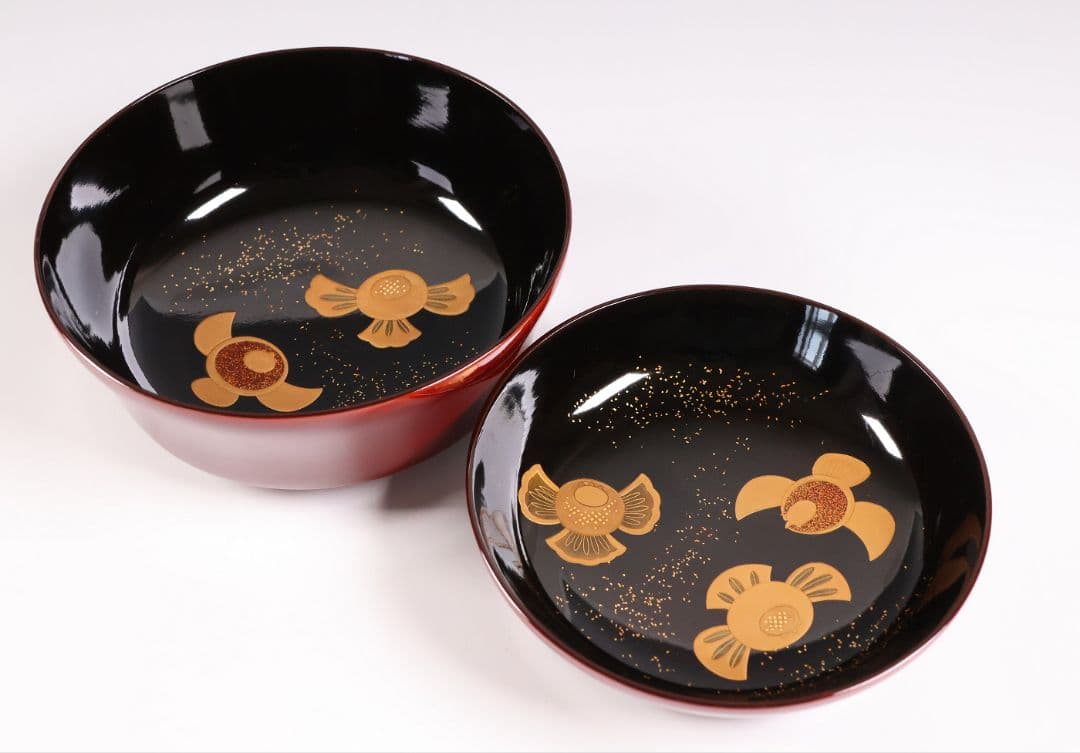 【CM430】天然木漆塗 ふくら雀金蒔絵 溜塗内黒 煮物椀一客 福良雀 大正昭和