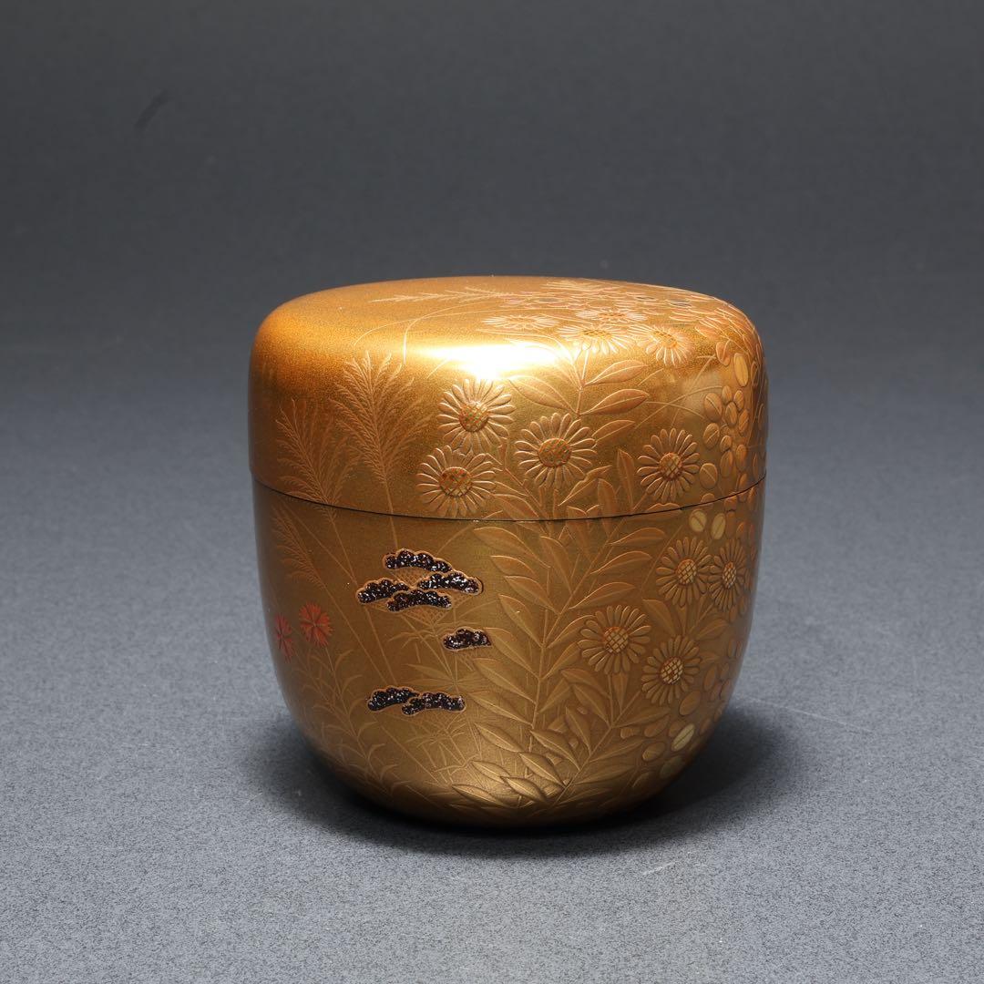 棗　秋草文　清水宗水　金蒔絵　共箱　R1690P2