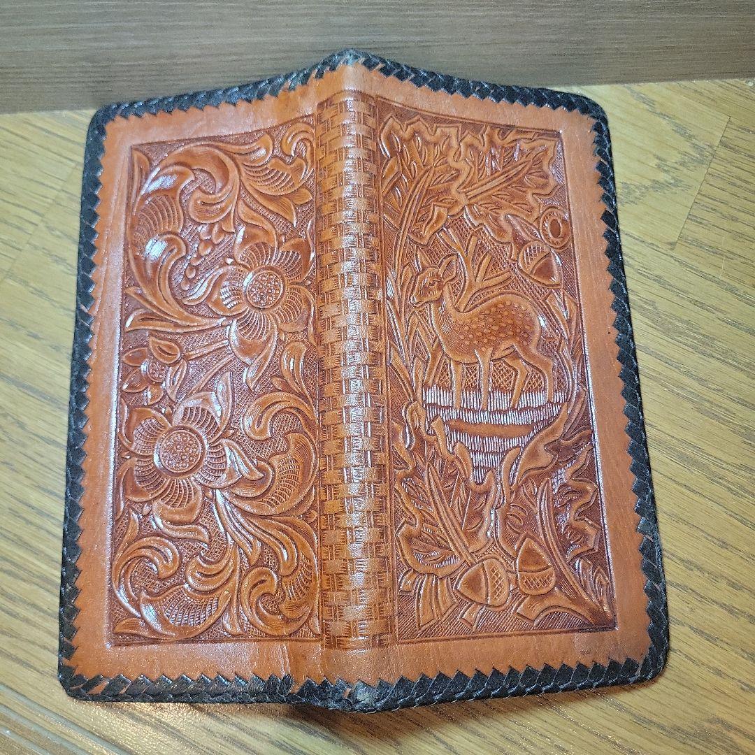 未使用【美品】ビンテージ 本革 カービング レザークラフト長財布