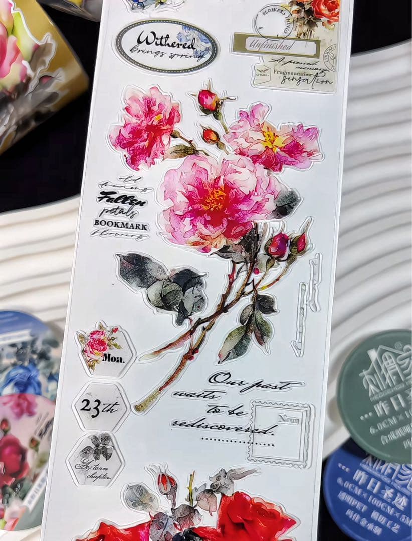 【9743】海外5m巻　PETカッティングマスキングテープ　カラフル　バラお花系