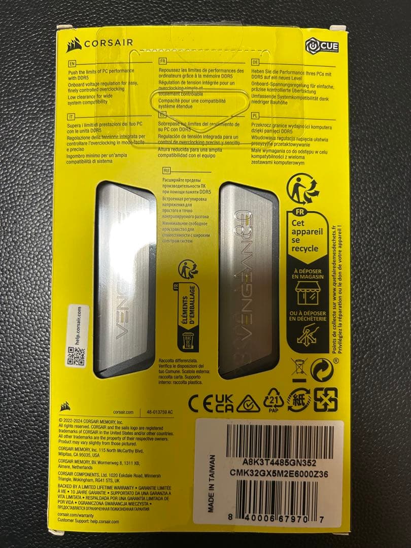 【CORSAIR】DDR5 32GB 6000MHz（16×2）